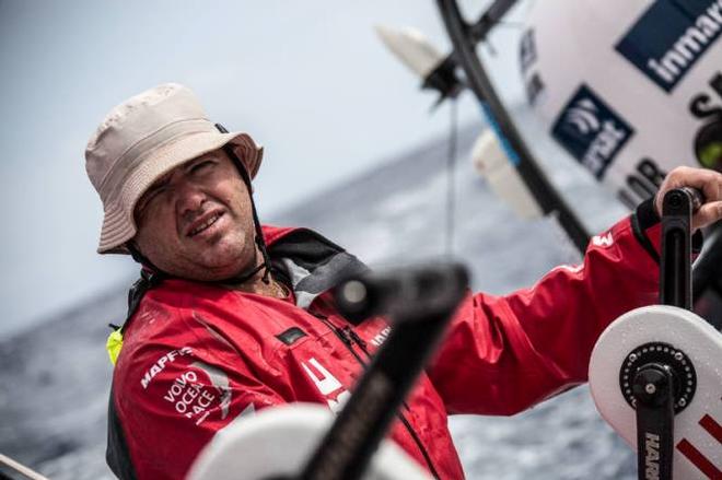 Onboard MAPFRE - Rafael Trujillo on the grinder on a long and boring watch - Leg six to Newport – Volvo Ocean Race 2015 © Francisco Vignale/Mapfre/Volvo Ocean Race